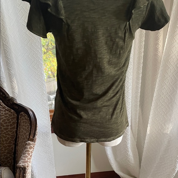 Veronica Beard Bea Jeans Dark Green Ruffled Sleeve Top Small EUC - Picture 10 of 10